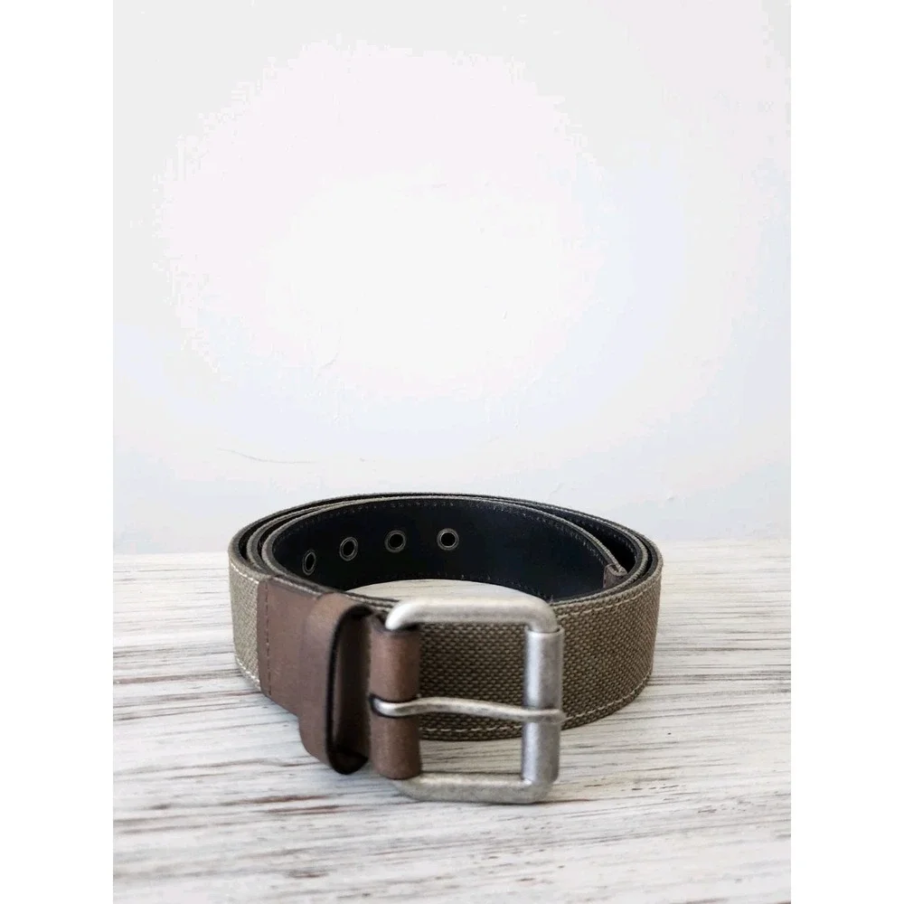 Lucky Brand Men's canvas belt Olive and Brown‎ Leather Size 42